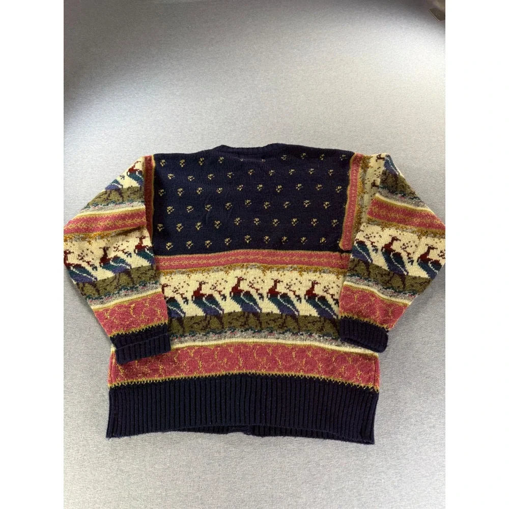 Vintage 80s The Import Workshop Bird Novelty Cardigan Sweater Navy Blue Small